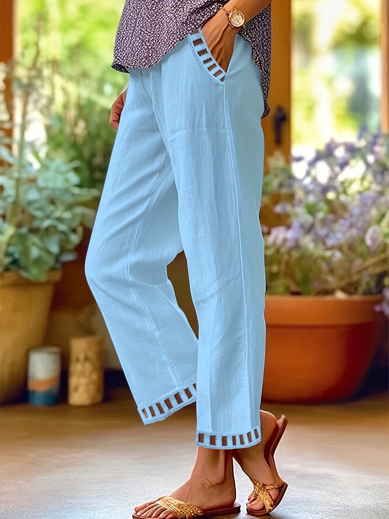 Relaxed Contrast Trim Cropped Pants