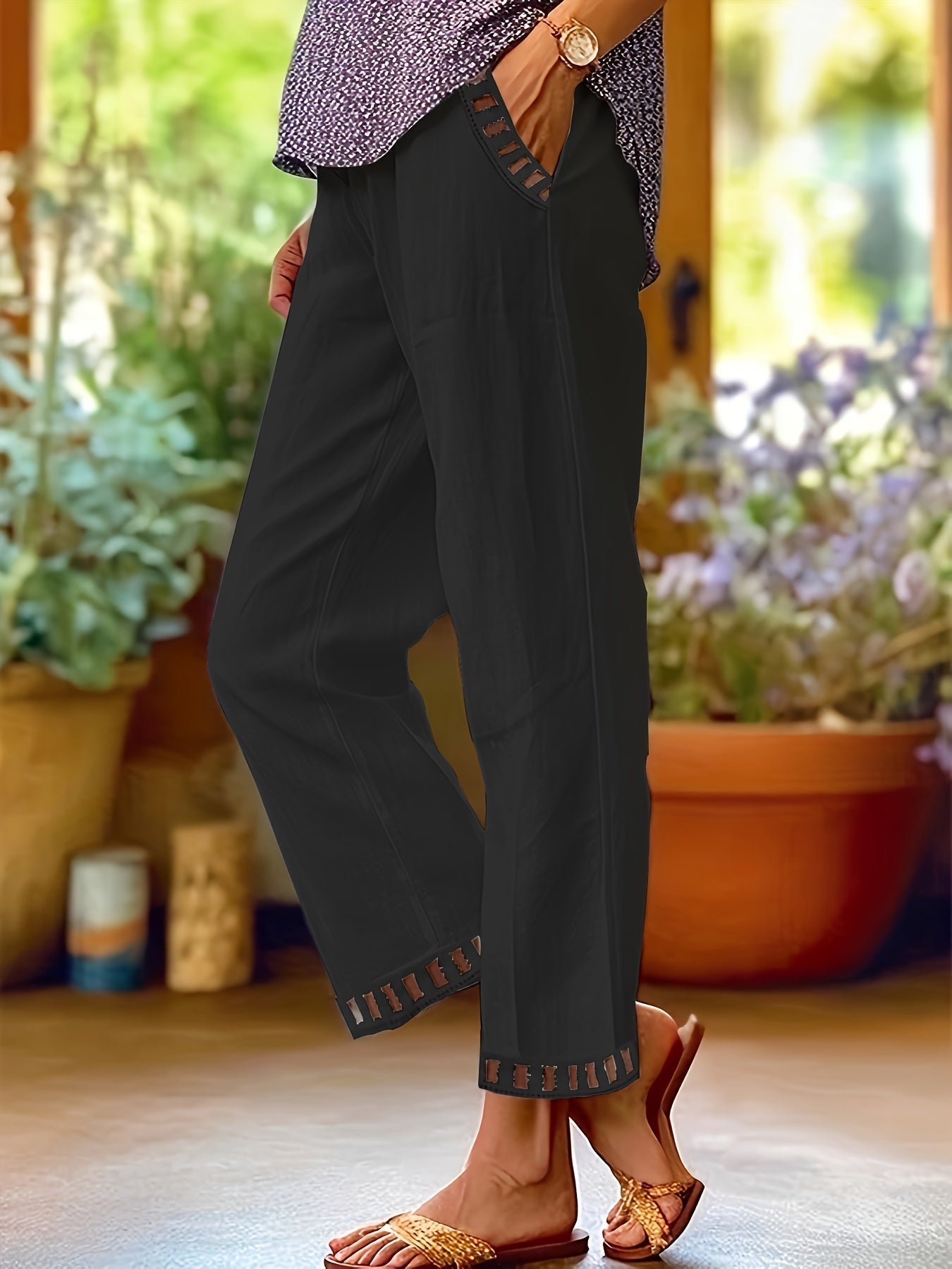 Relaxed Contrast Trim Cropped Pants