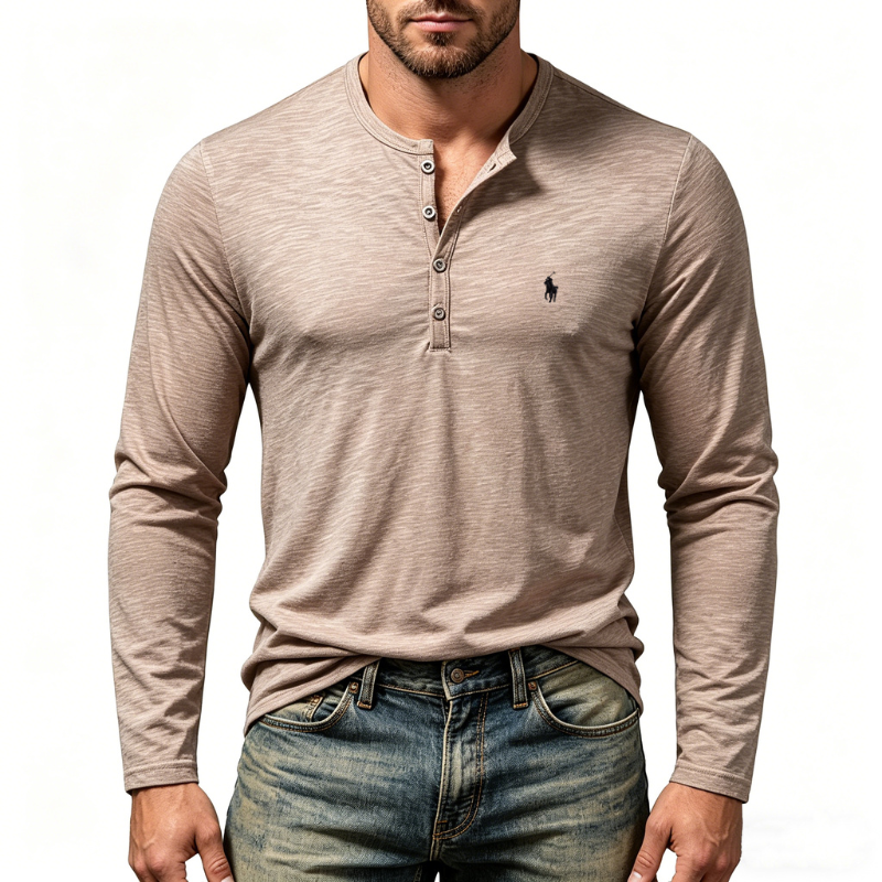 Men’s Cotton Henley Long-Sleeve Shirt