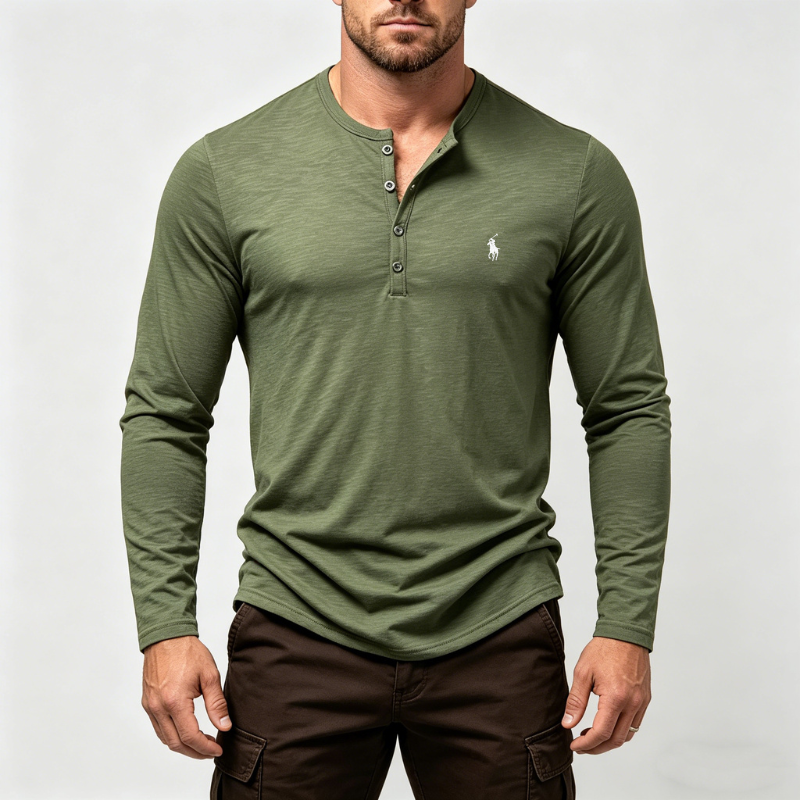Men’s Cotton Henley Long-Sleeve Shirt