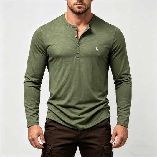 Men’s Cotton Henley Long-Sleeve Shirt