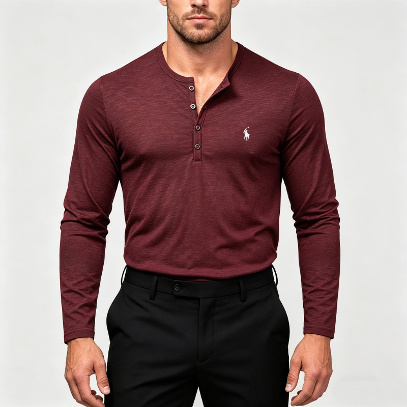 Men’s Cotton Henley Long-Sleeve Shirt