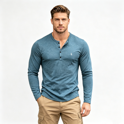 Men’s Cotton Henley Long-Sleeve Shirt