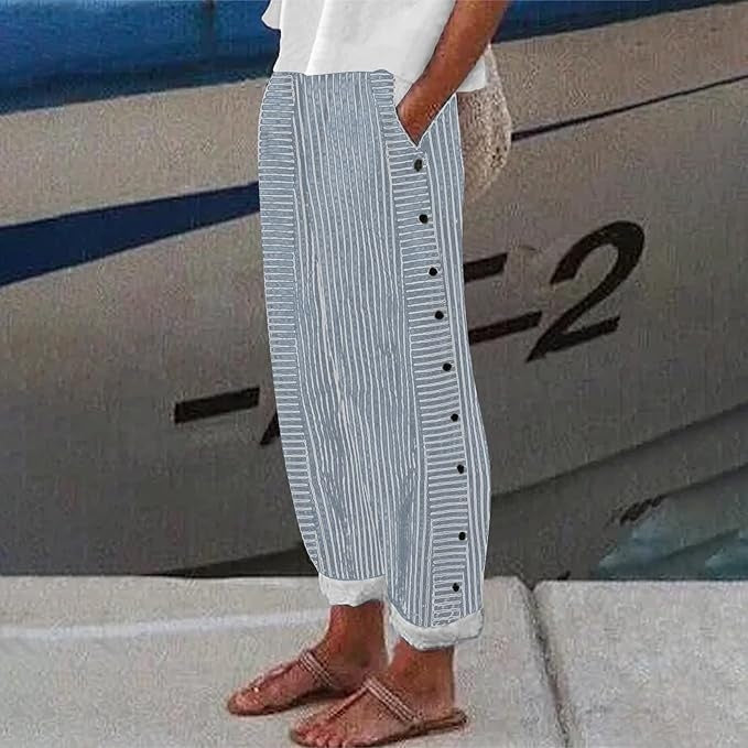 Vienna Striped Button-Accent Pants