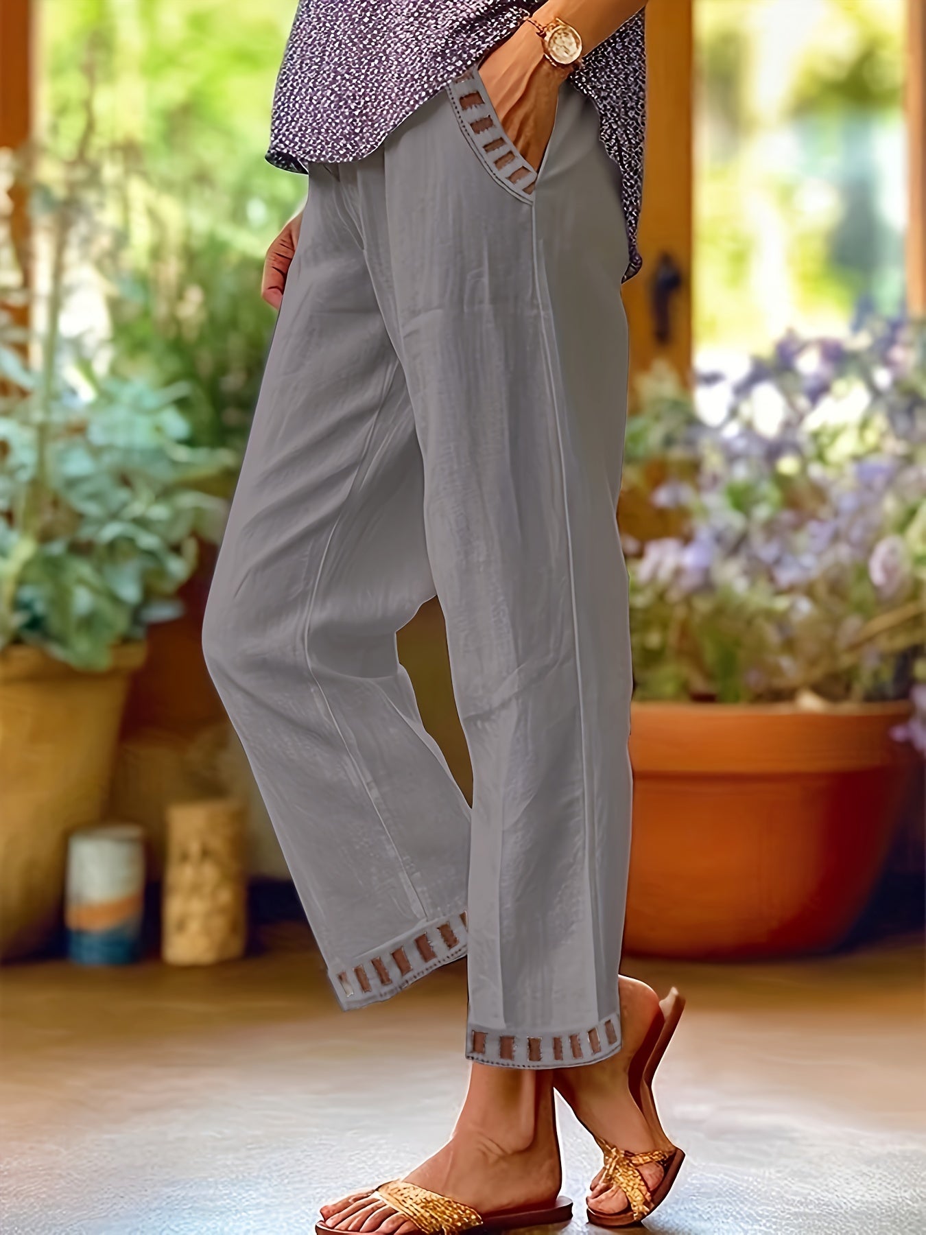 Relaxed Contrast Trim Cropped Pants