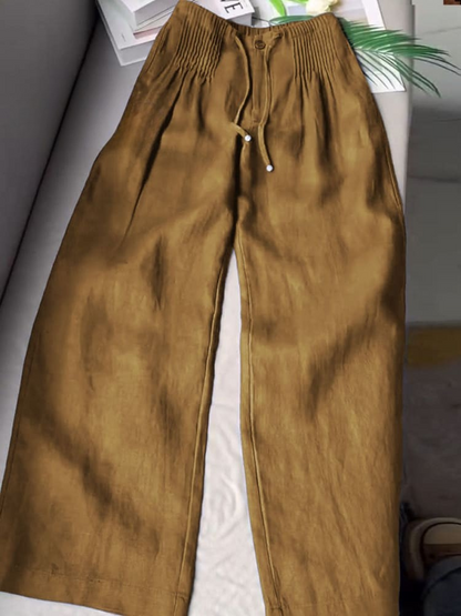 Pleated Linen Comfort Fit Pants