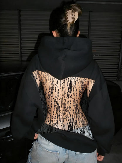 Women's Backless Mesh Hoodie - Breathable & Stylish