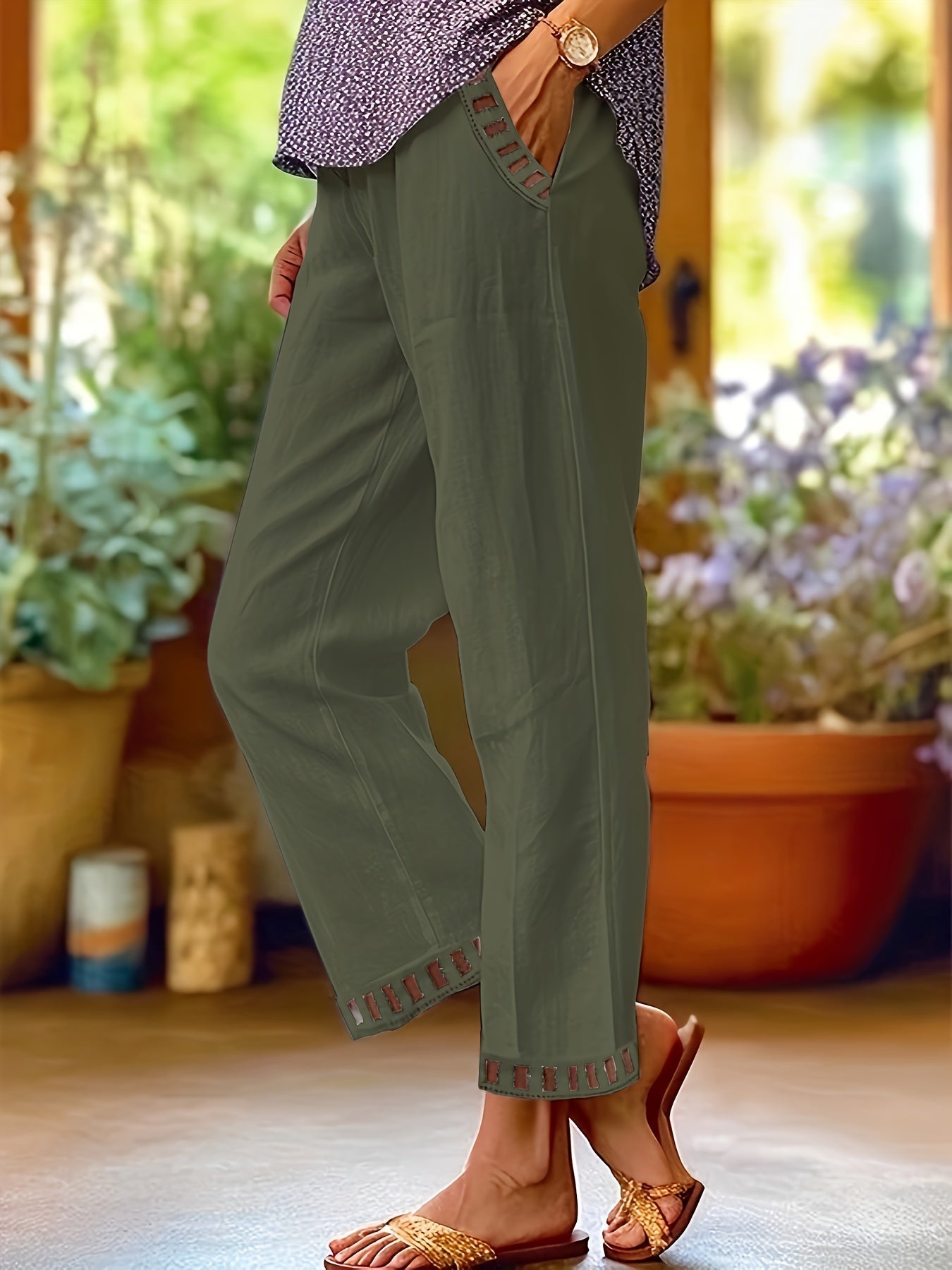 Relaxed Contrast Trim Cropped Pants