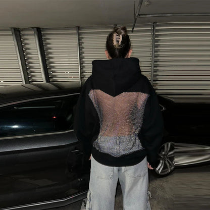 Women's Backless Mesh Hoodie - Breathable & Stylish