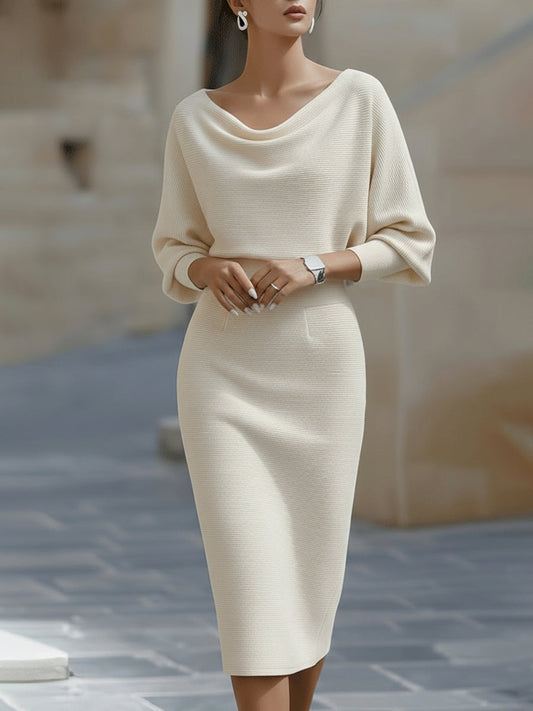 Classic Draped Cowl Midi Dress